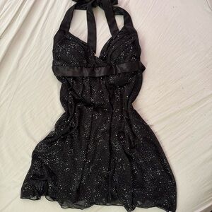 y2k black mini dress with silver sparkles